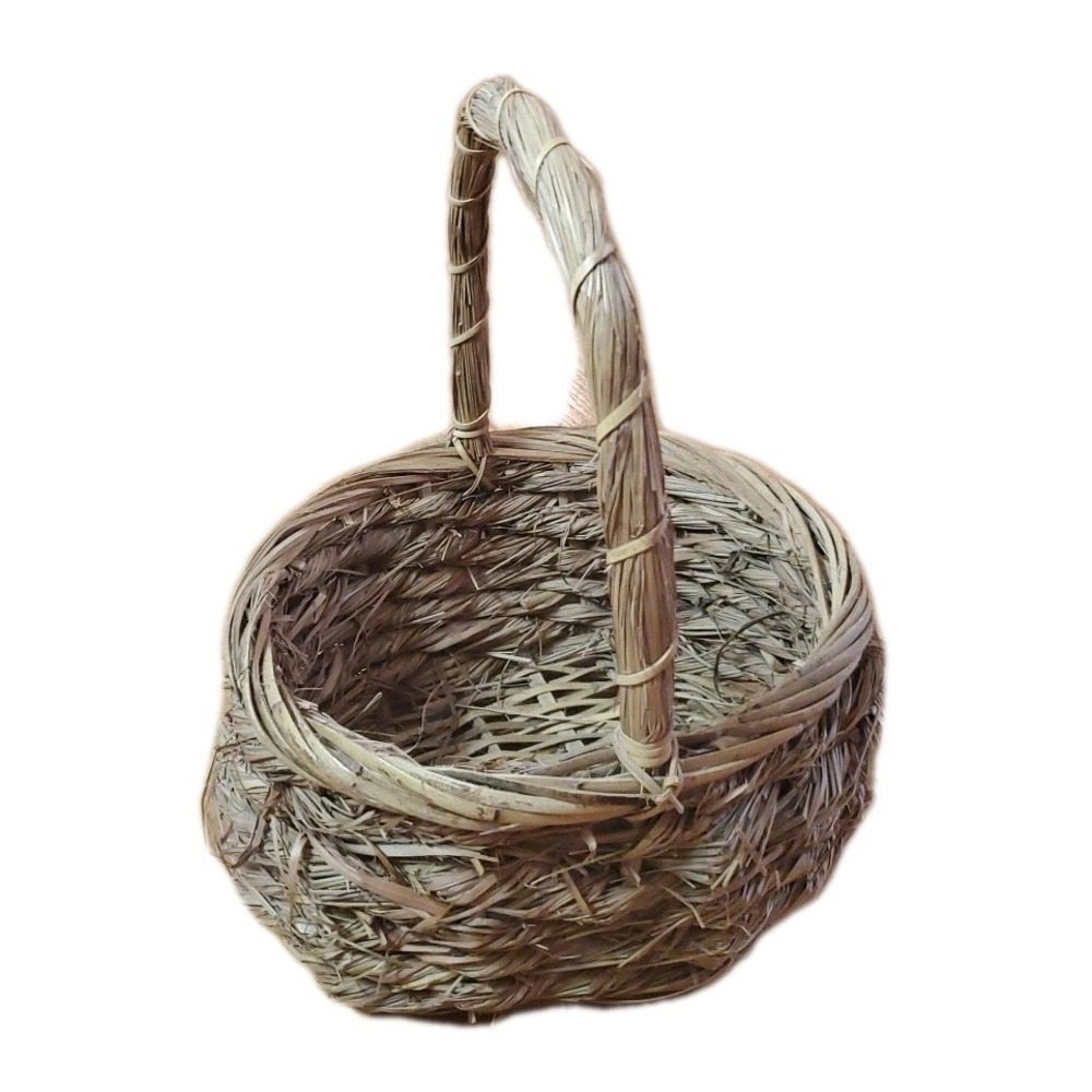 Handmade Wicker Basket with Handle Rustic Straw Weave Home Decor